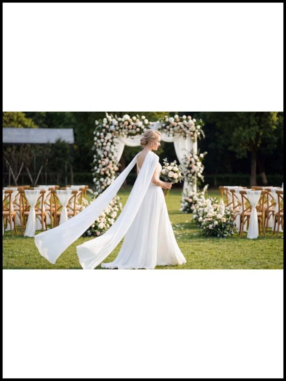 Ivory Satin Tulle Bridal Neck Scarf Detachable Flowing Shawl Necklace Wrap